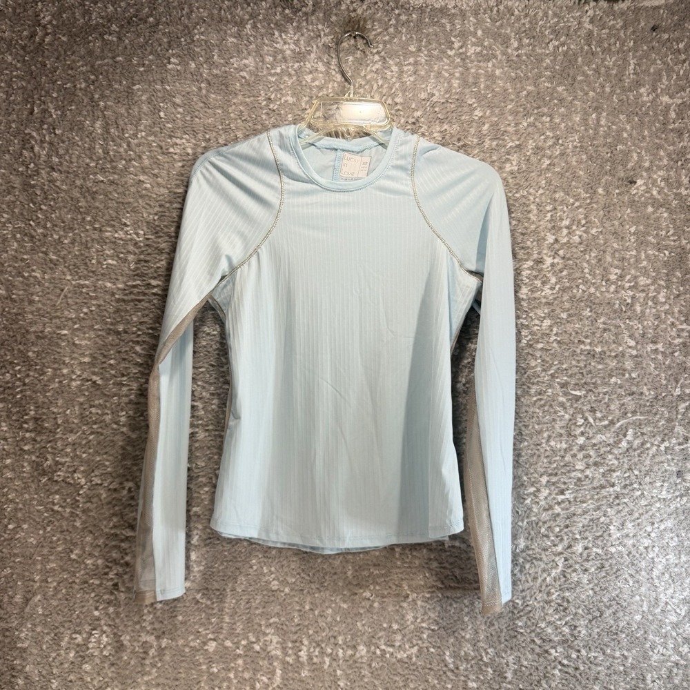Lucky In Love Ultimate Long Mesh Sleeve Top Shirt XS Blue UPF Preppy Sporty